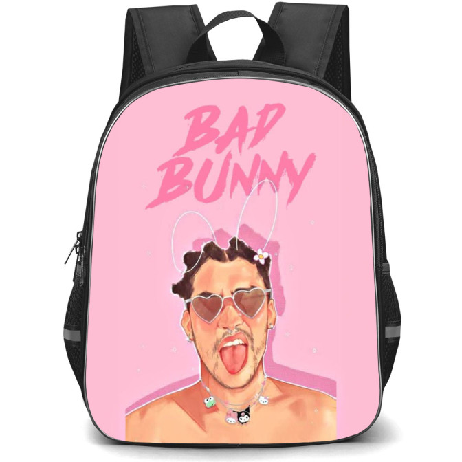 Bad Bunny Backpack StudentPack - Bad Bunny Fan Art On Pink Background ...