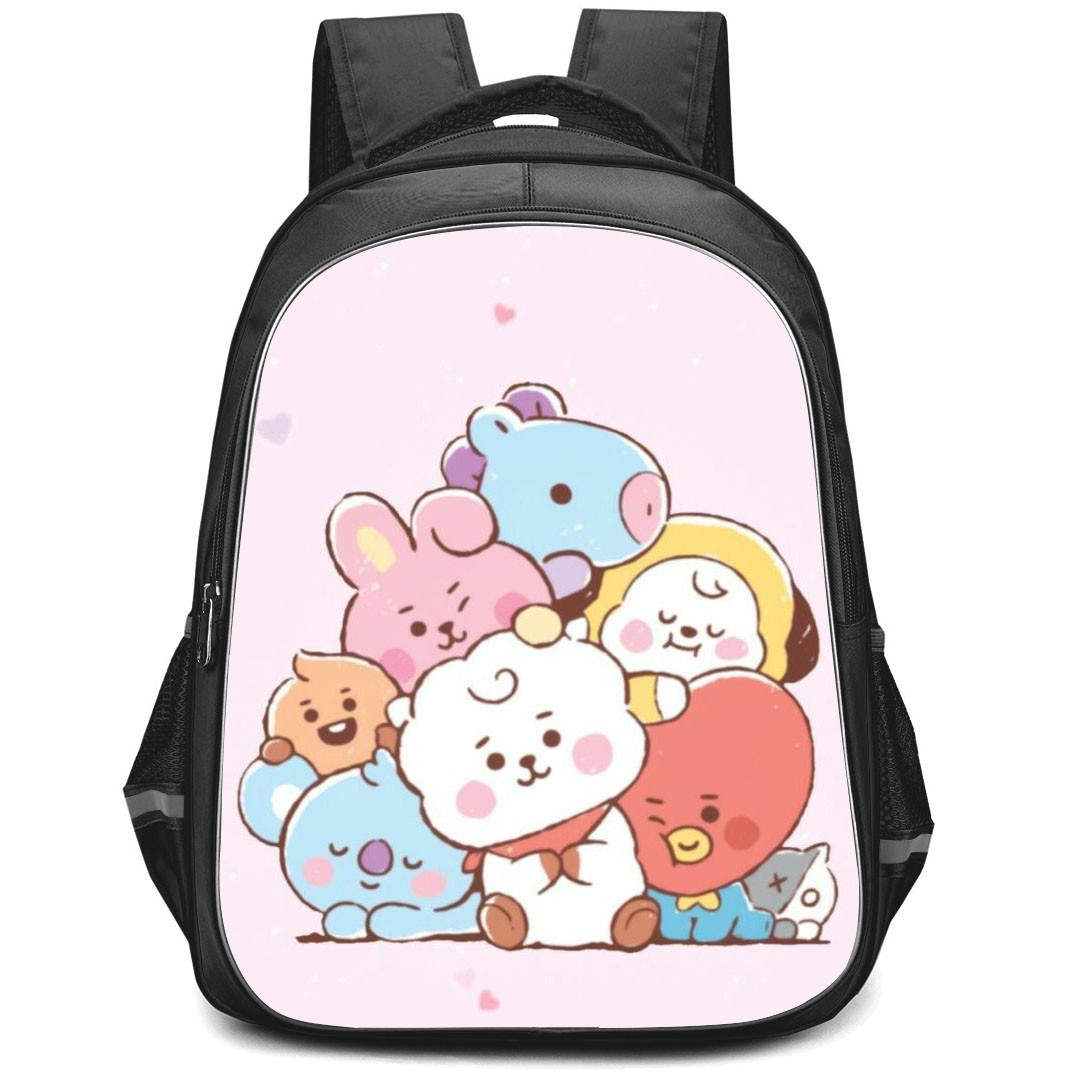 BT21 Backpack StudentPack - BT21 Baby On Pink Background