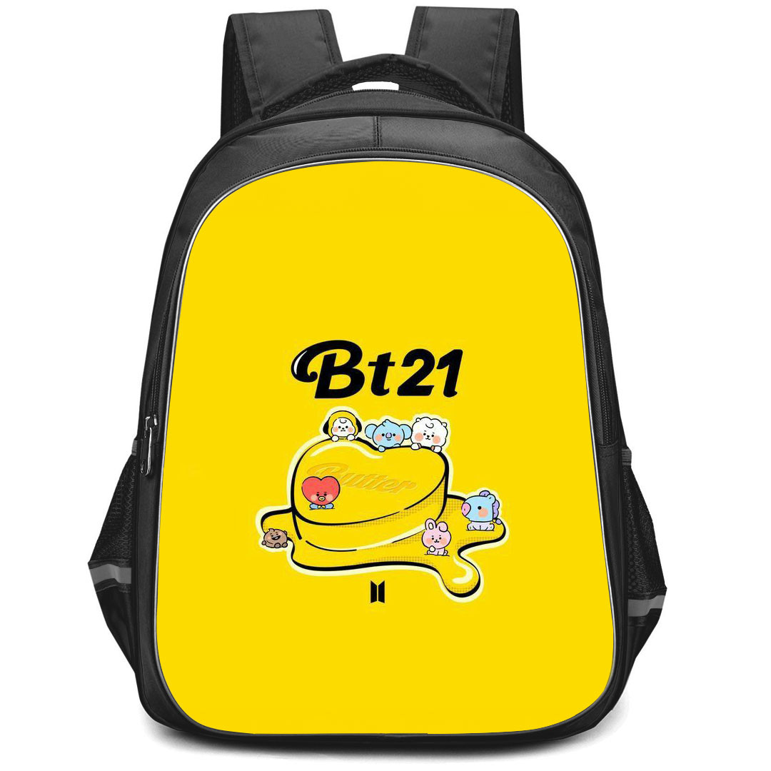 BT21 Chimmy Backpack StudentPack - Chimmy And Line Friends On The Butter Yellow Background
