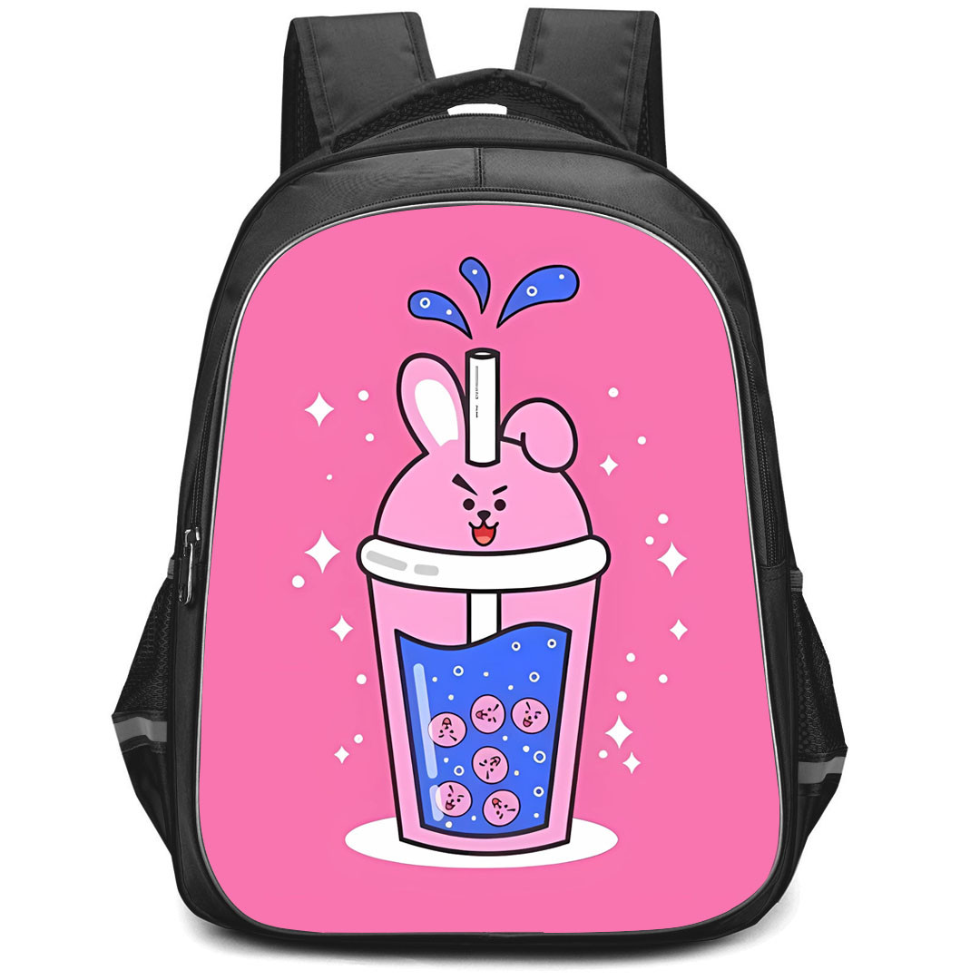 BT21 Cooky Backpack StudentPack - Cooky Bubble Tea On Pink Background