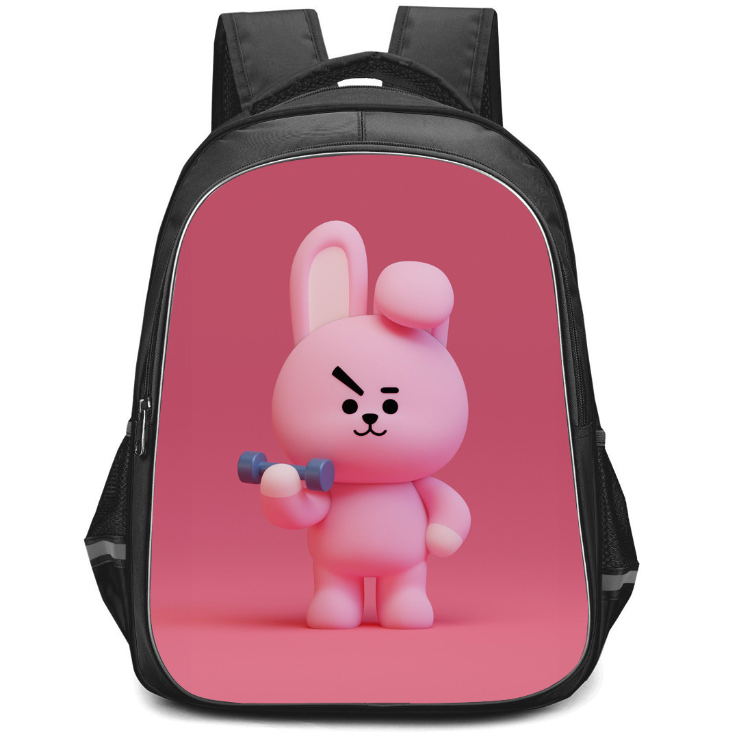 BT21 Cooky Backpack StudentPack - Cooky Exercising On Pink Background