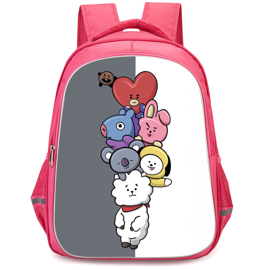 BT21 Backpack StudentPack - BT21 Cute Cartoon Art In Gray And White Background