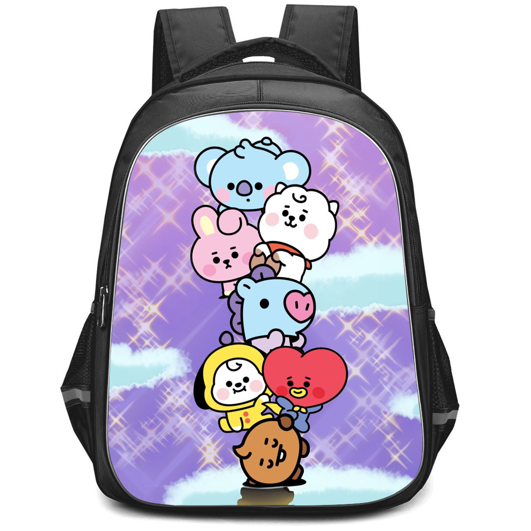 BT21 Backpack StudentPack - BT21 Happy Army Day Purple Background