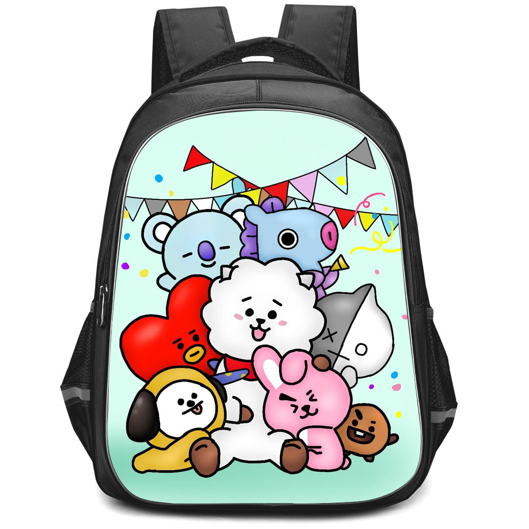 BT21 Backpack StudentPack - BT21 Illustration Art On Cyan Background