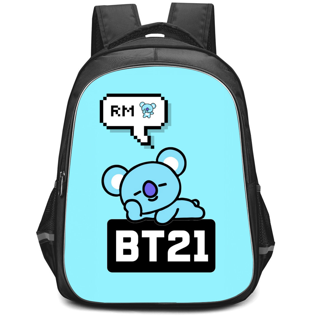 BT21 Koya Backpack StudentPack - Koya Sleeping On BT21 Logo Blue Background