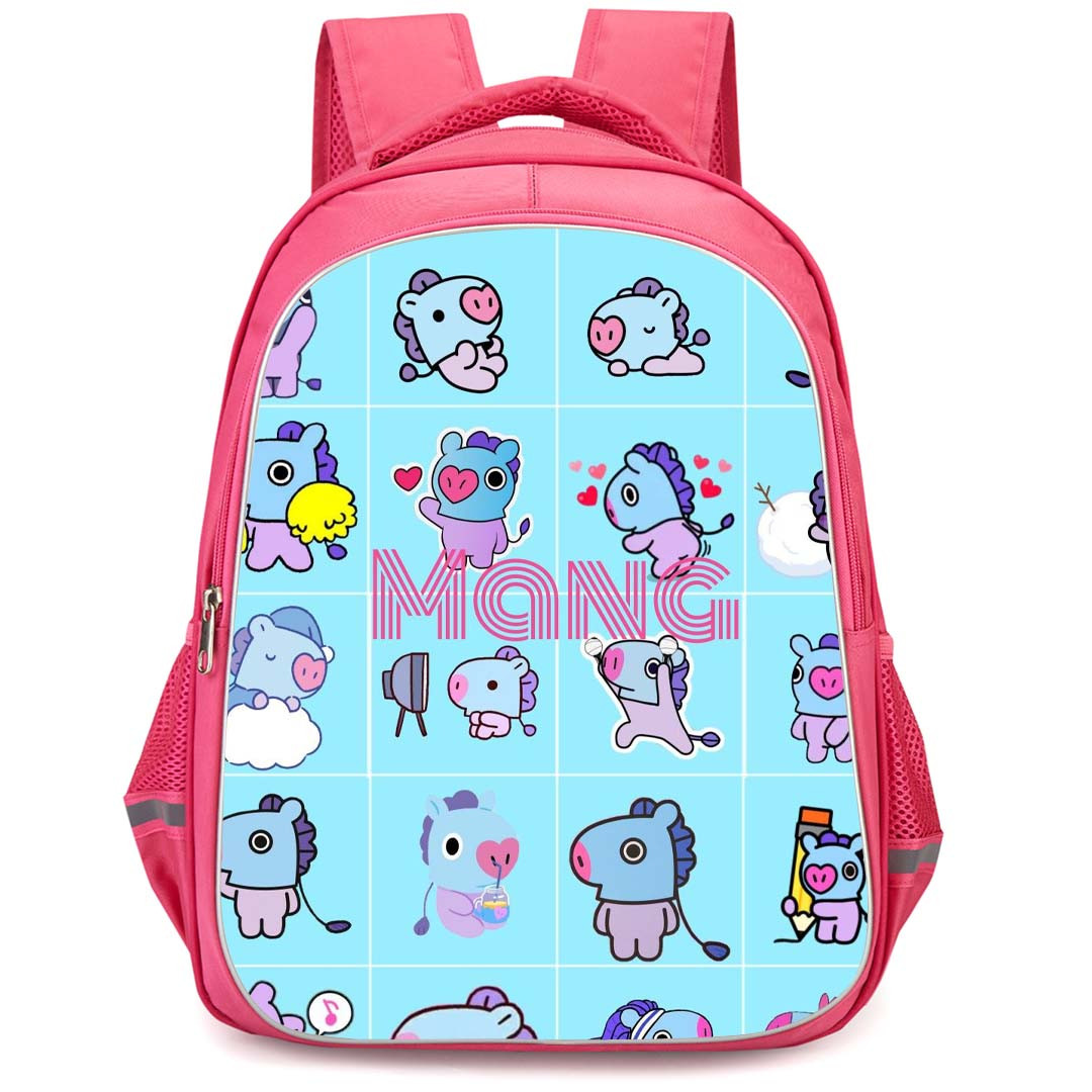 BT21 Mang Backpack StudentPack - Mang Activities On Blue Background