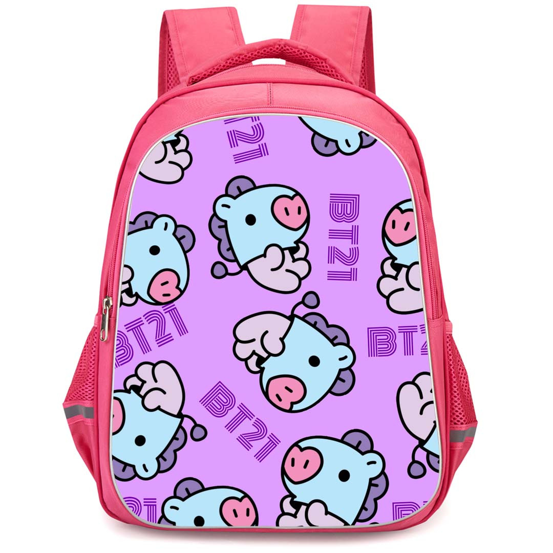 BT21 Mang Backpack StudentPack - Mang Pattern Art On Purple Background