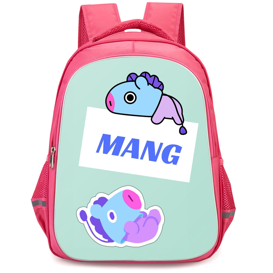 BT21 Mang Backpack StudentPack - Mang Sticker On Green Background