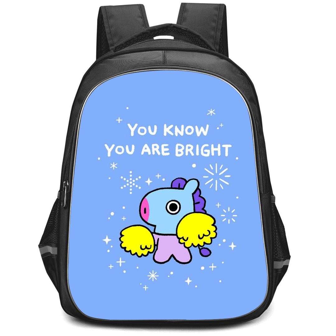 BT21 Mang Backpack StudentPack - Mang You Know You Are Bright On Blue Background