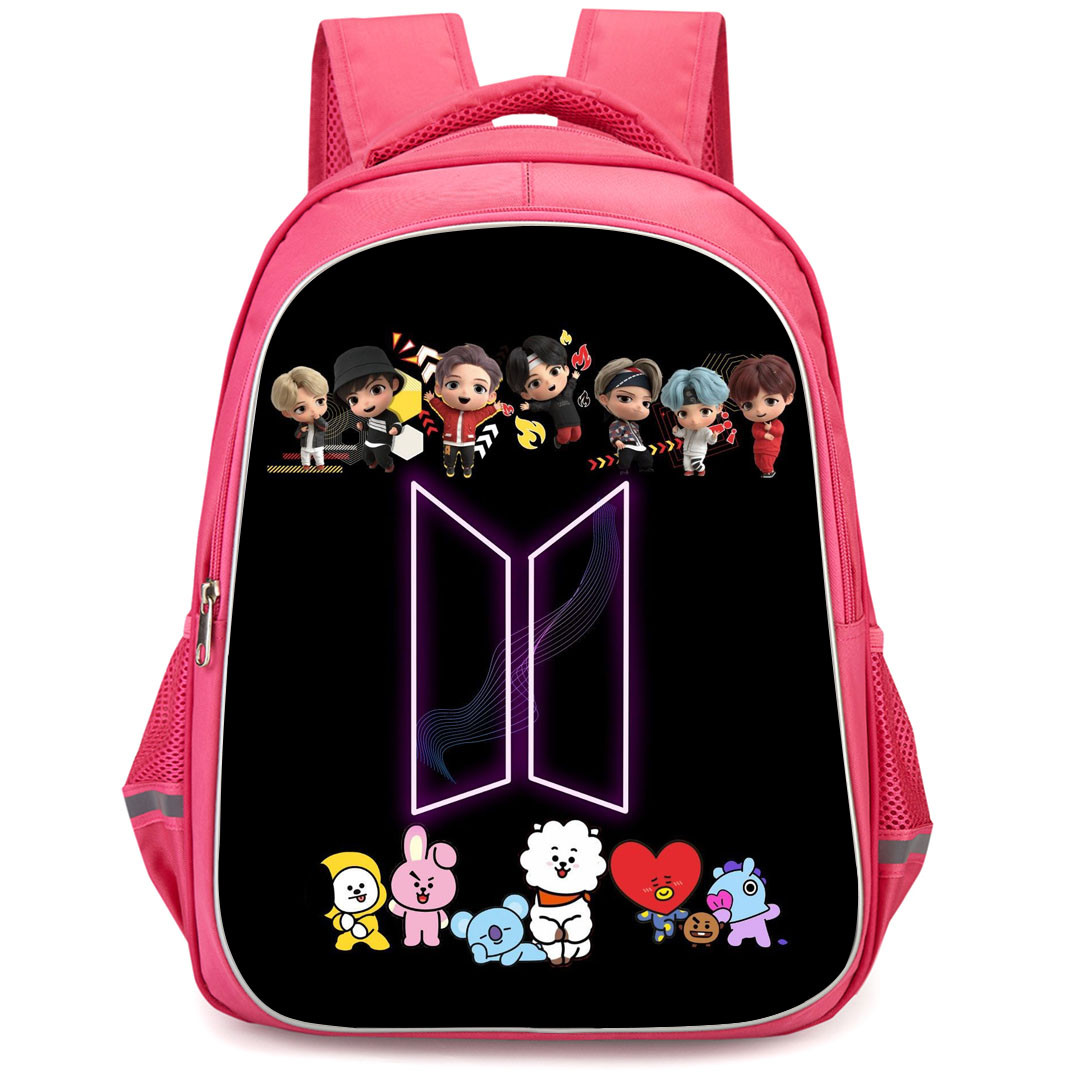 BT21 Backpack StudentPack - BT21 Member And Bangtan Boys On Black Background