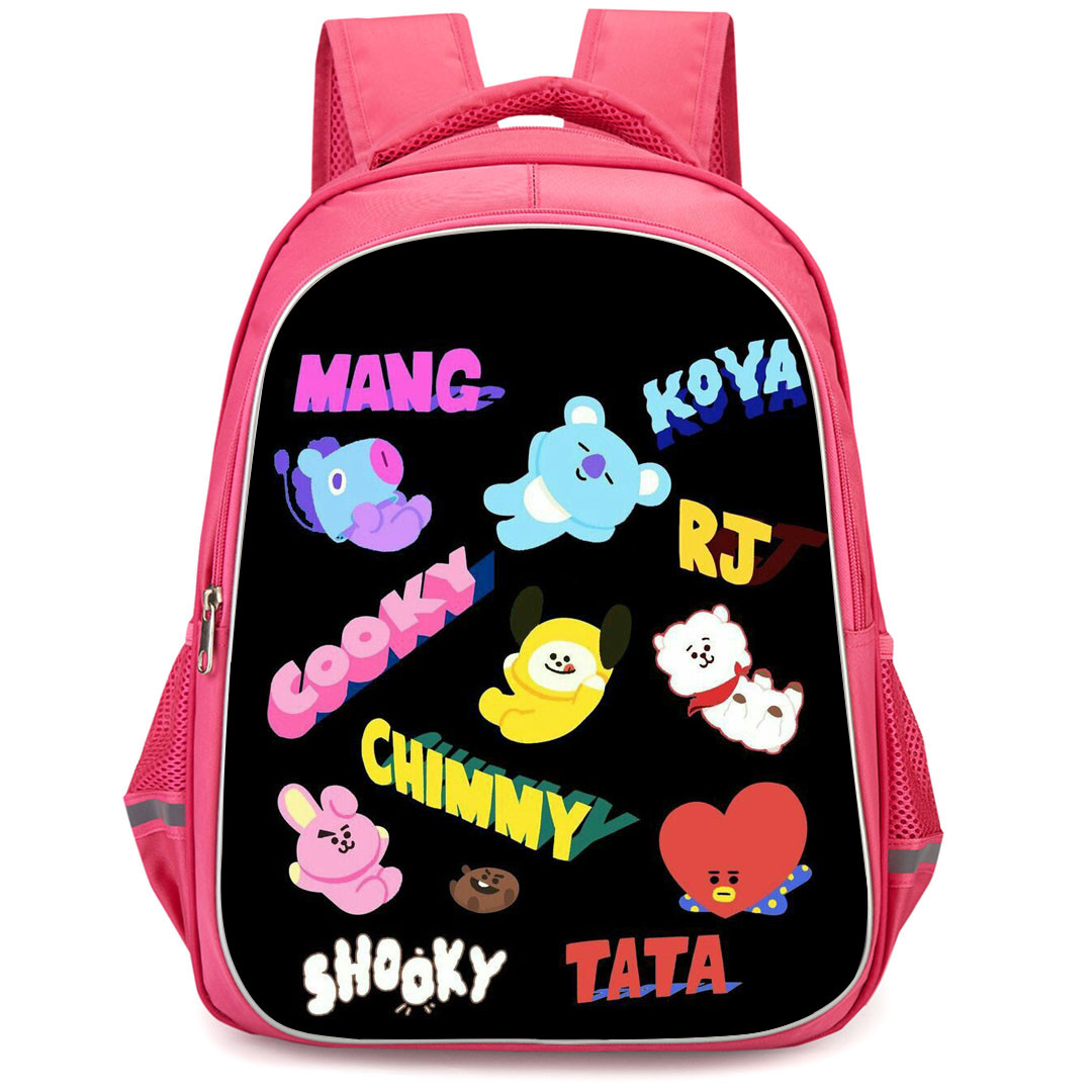 BT21 Backpack StudentPack - BT21 All Member On Black Background