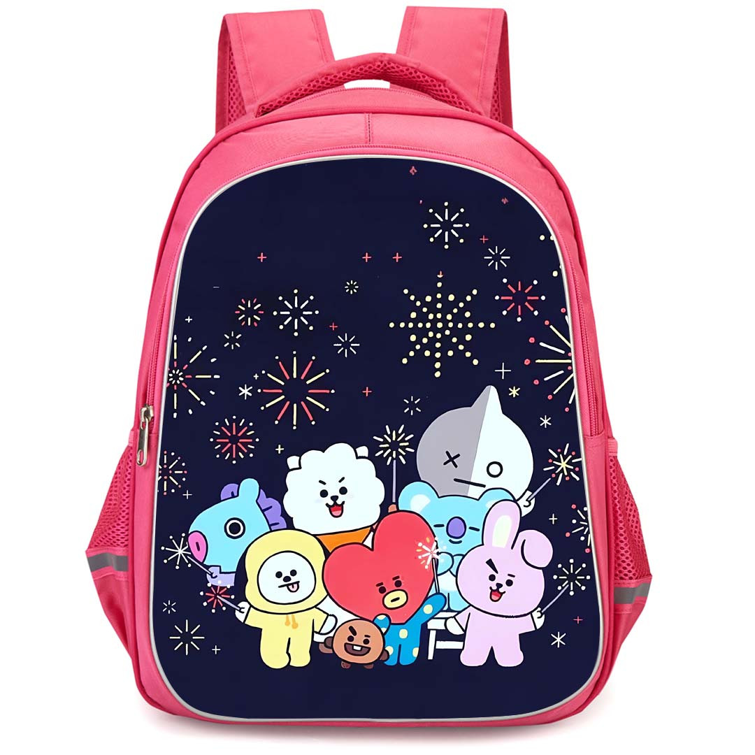 BT21 Backpack StudentPack - BT21 All Member Celebration Happy Lunar New Year On Black Background