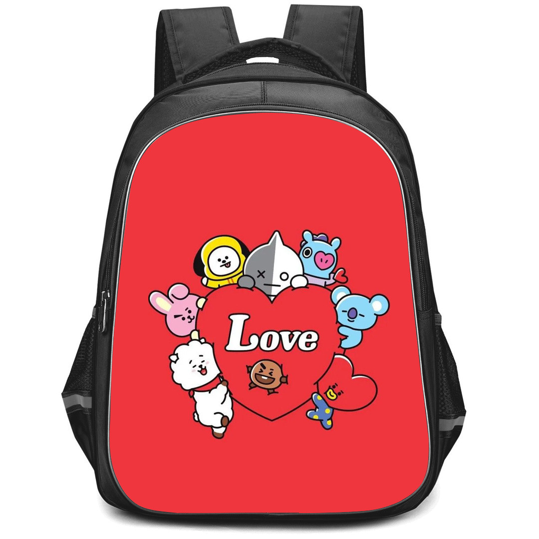 BT21 Backpack StudentPack - BT21 Member Holding Heart On Red Background