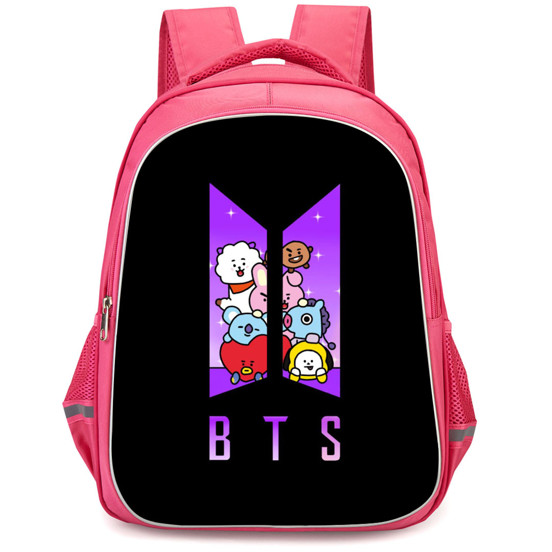 BT21 Backpack StudentPack - BT21 Member Inside the BTS Logo On Black Background