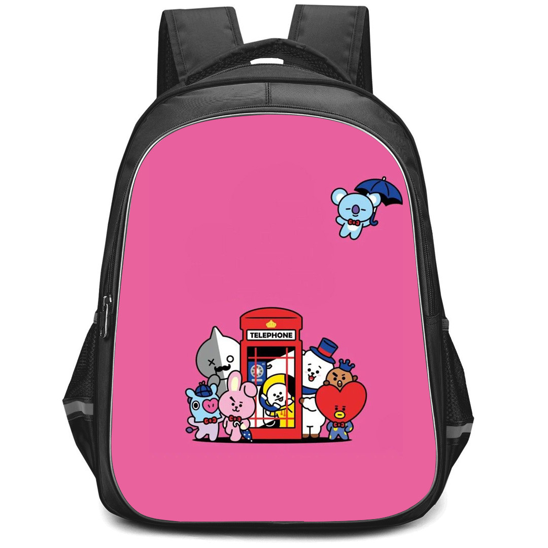 BT21 Backpack StudentPack - BT21 Member In London Pink Background