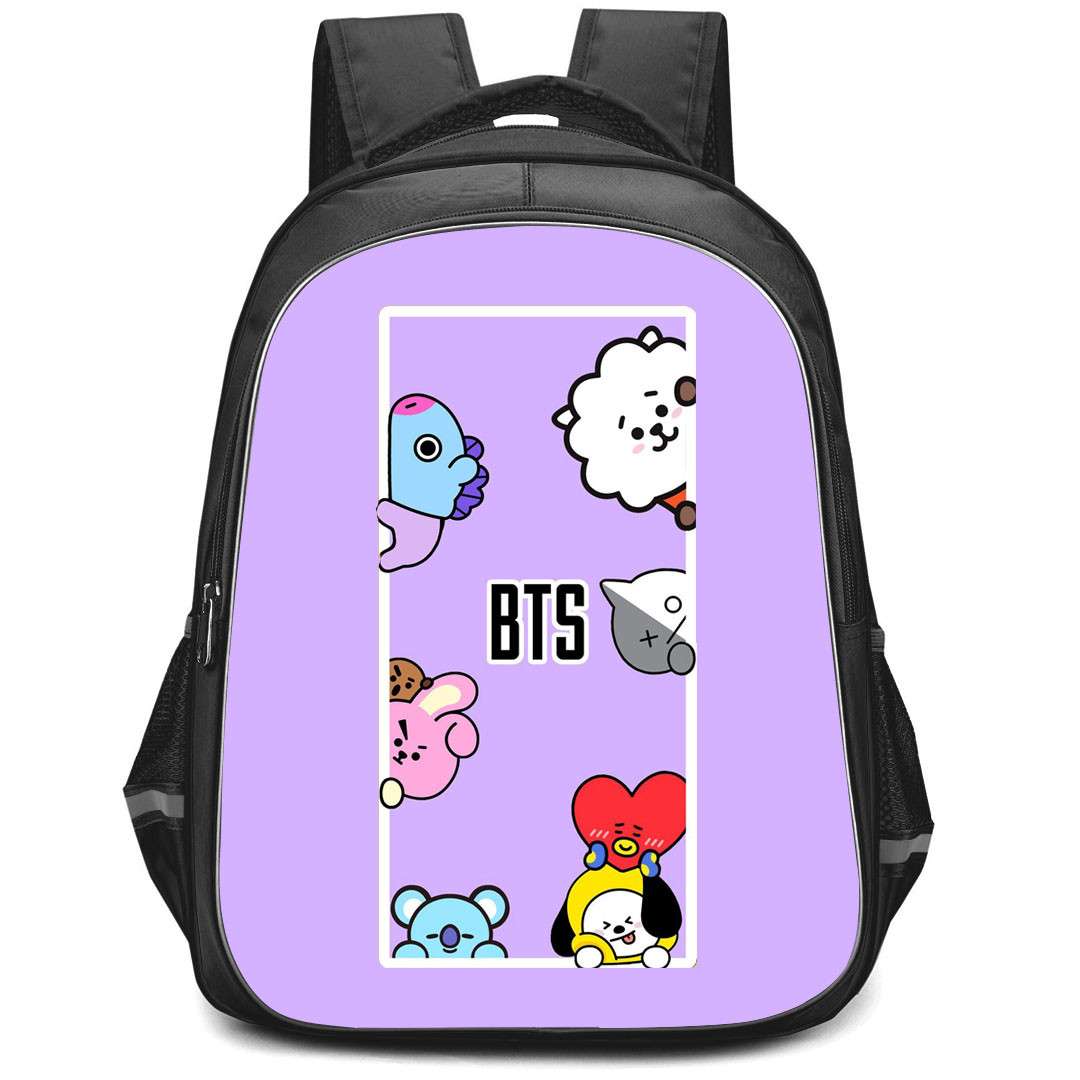 BT21 Backpack StudentPack - BT21 Members are Peeking From Purple Window