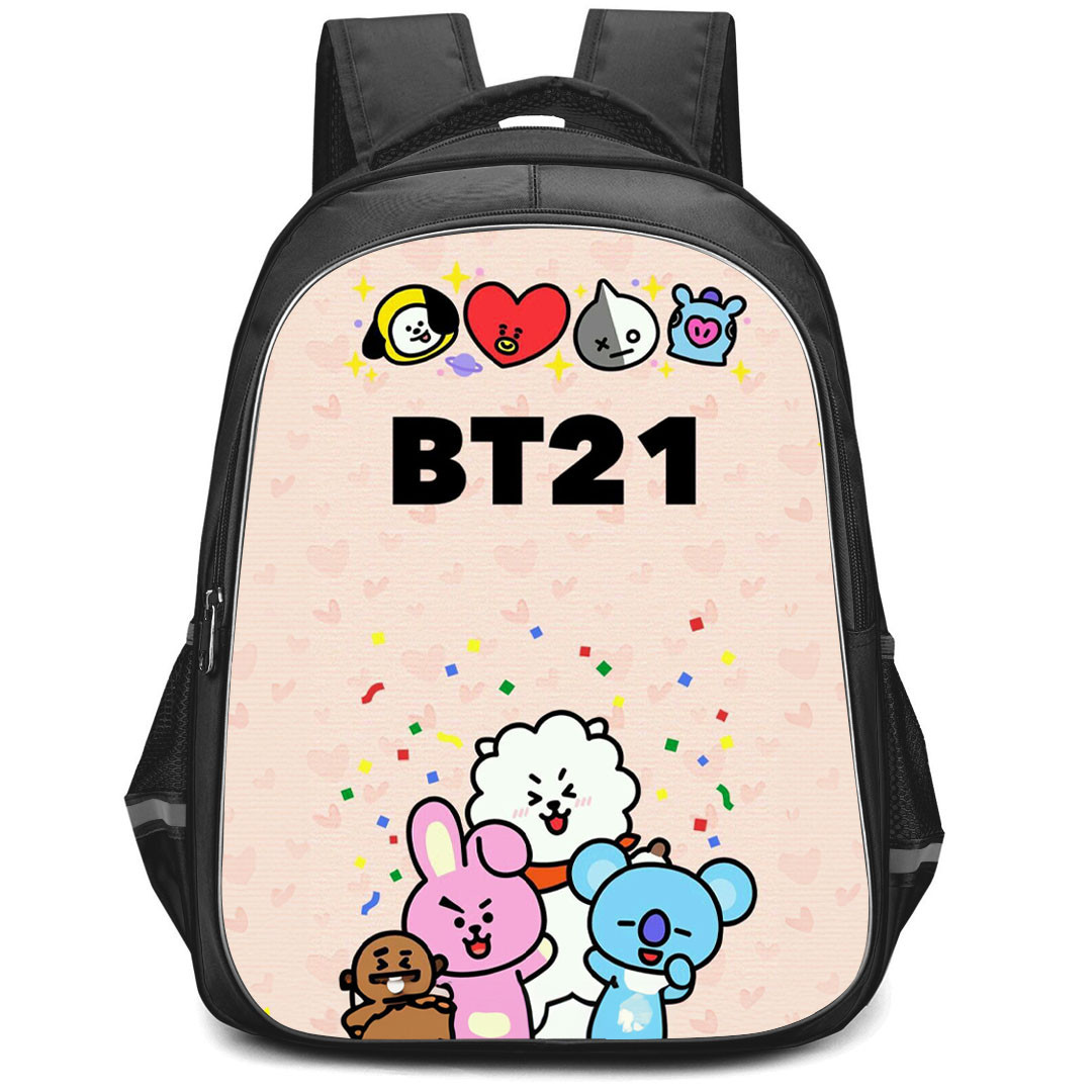 BT21 Backpack StudentPack - BT21 Poster On Pink Background