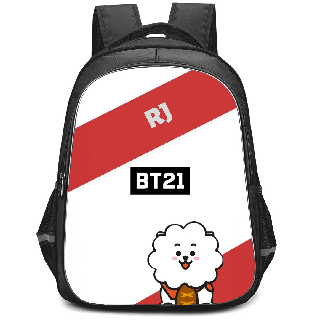BT21 RJ Backpack StudentPack - RJ Sitting On Red Stripe White Background