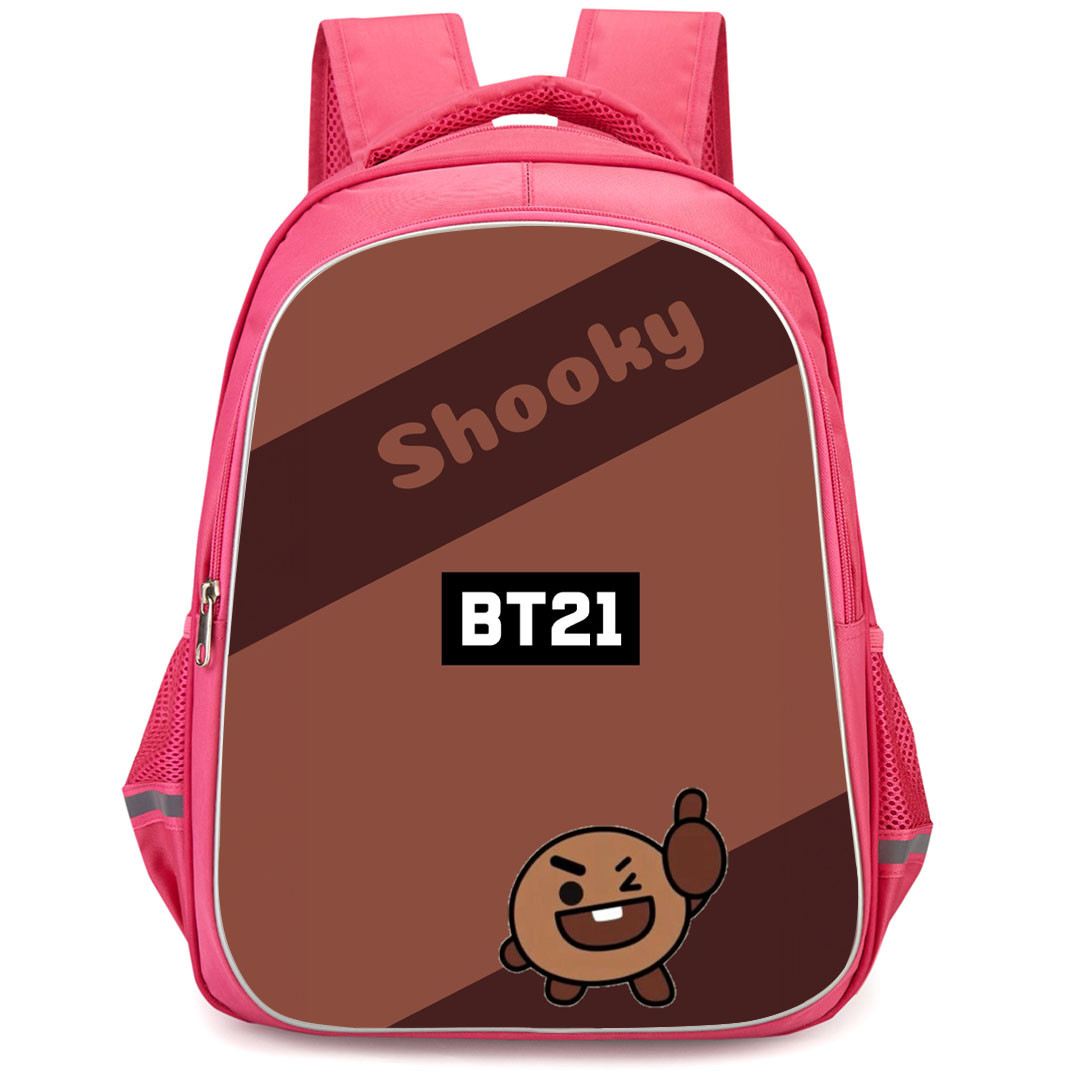 BT21 Shooky Backpack StudentPack - Shooky Standing On Brown Background