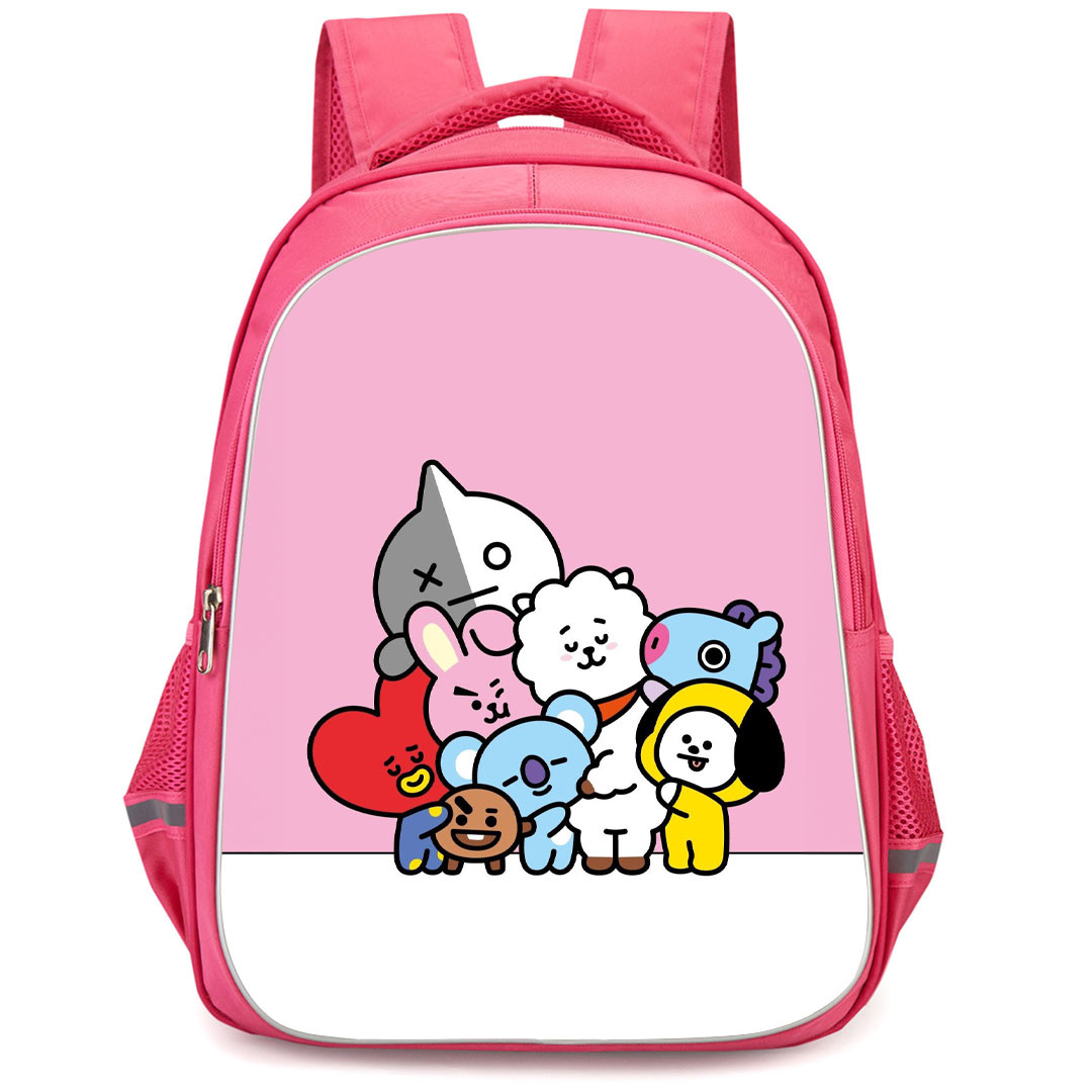 BT21 Backpack StudentPack - BT21 Standing Cartoon Art On Pink Background