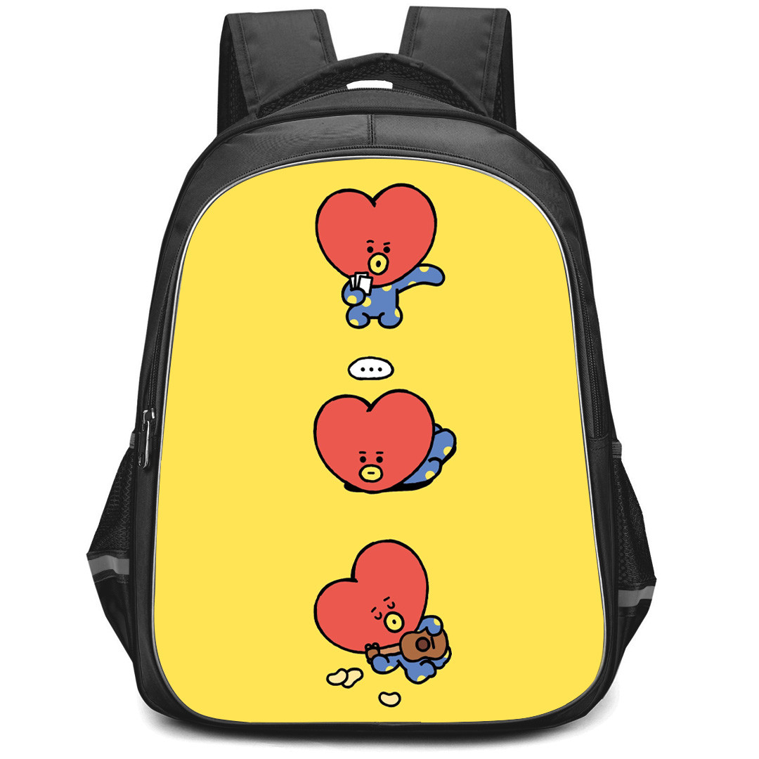 BT21 Tata Backpack StudentPack - Tata Daily Activities On Yellow Background