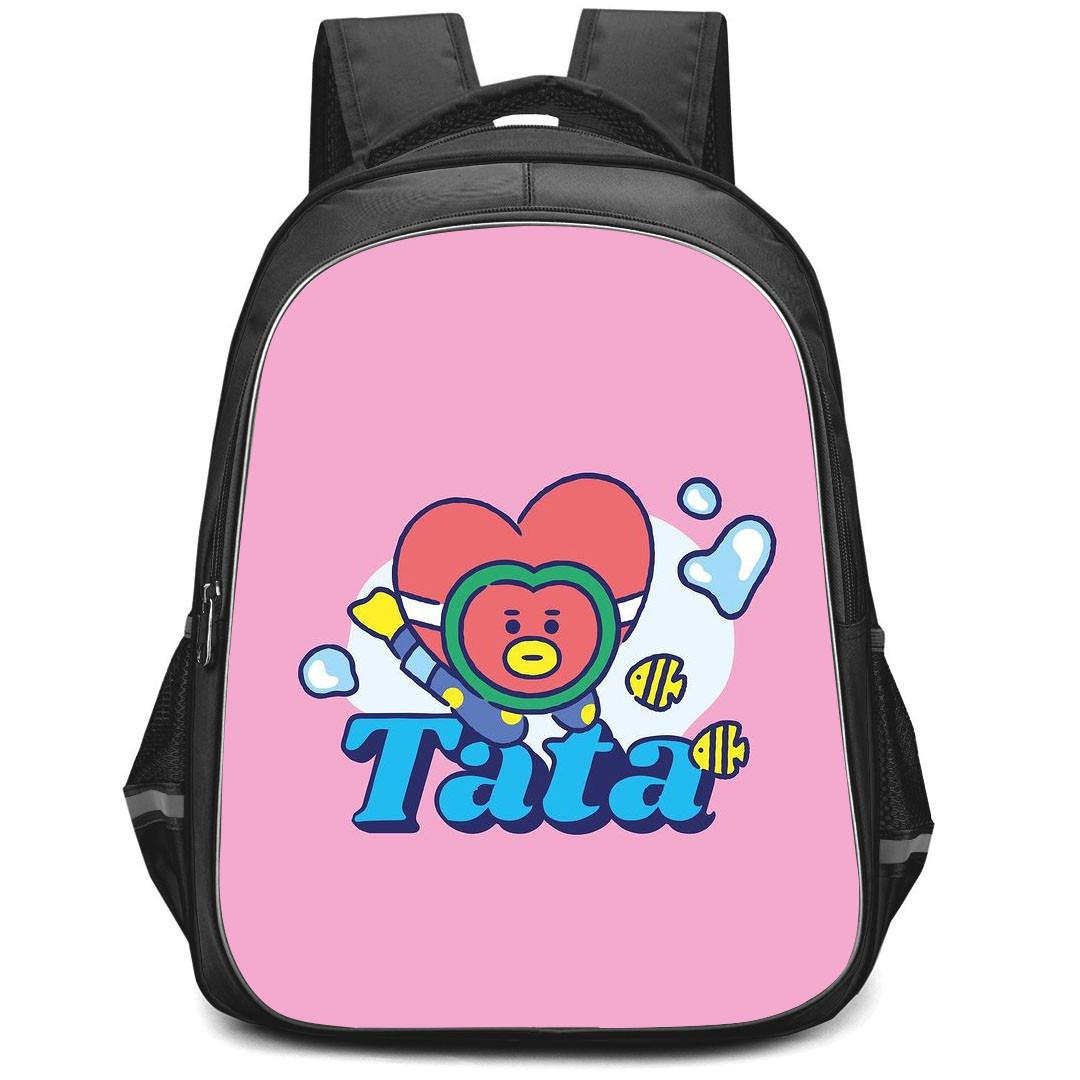 BT21 Tata Backpack StudentPack - Tata Dive Down Into The Ocean Pink Background