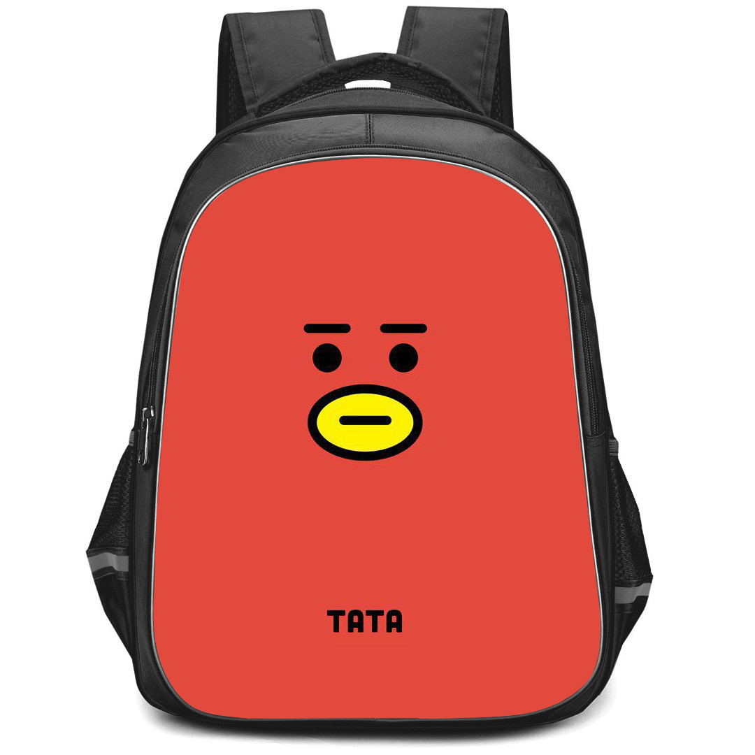 BT21 Tata Backpack StudentPack - Tata Emoji On Red Background