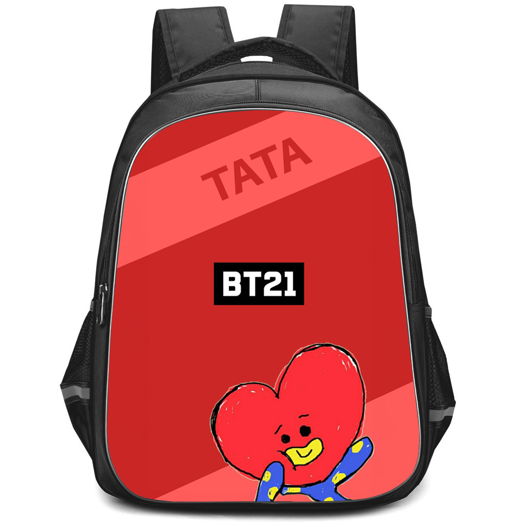 BT21 Tata Backpack StudentPack - Tata Portrait On Red Background