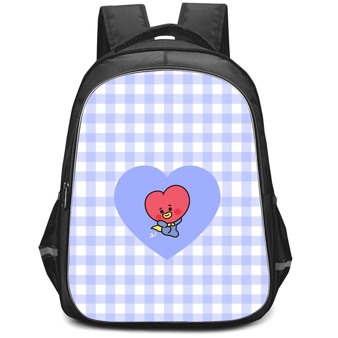 BT21 Tata Backpack StudentPack - Tata Sitting On Purple Heart Check Background