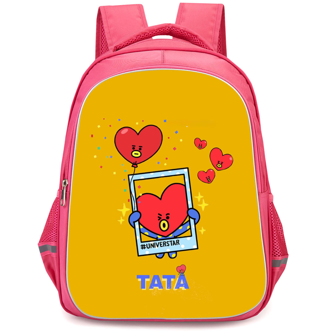 BT21 Tata Backpack StudentPack - Tata Universtar Polaroid On Orange Background