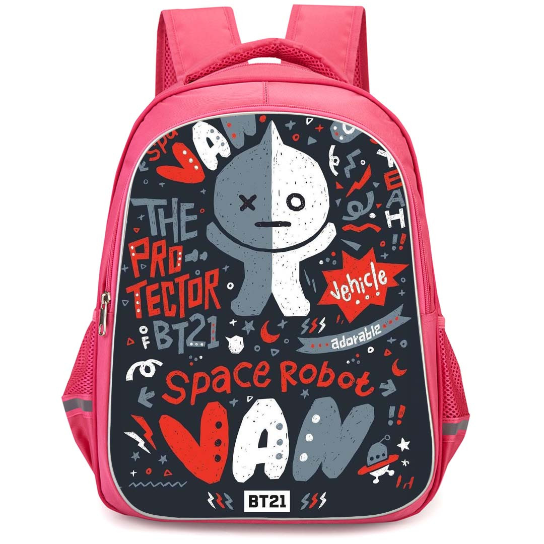 BT21 Van Backpack StudentPack - Van Typography On Black Background