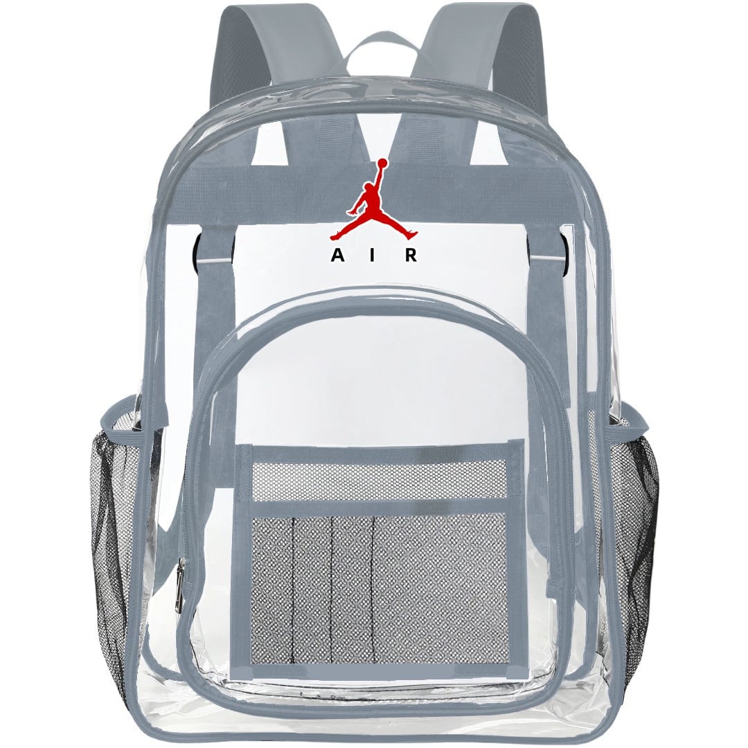 Nike Air Jordan Clear Backpack - Transparent See Through School Bag Nike Air Jordan Large Logo