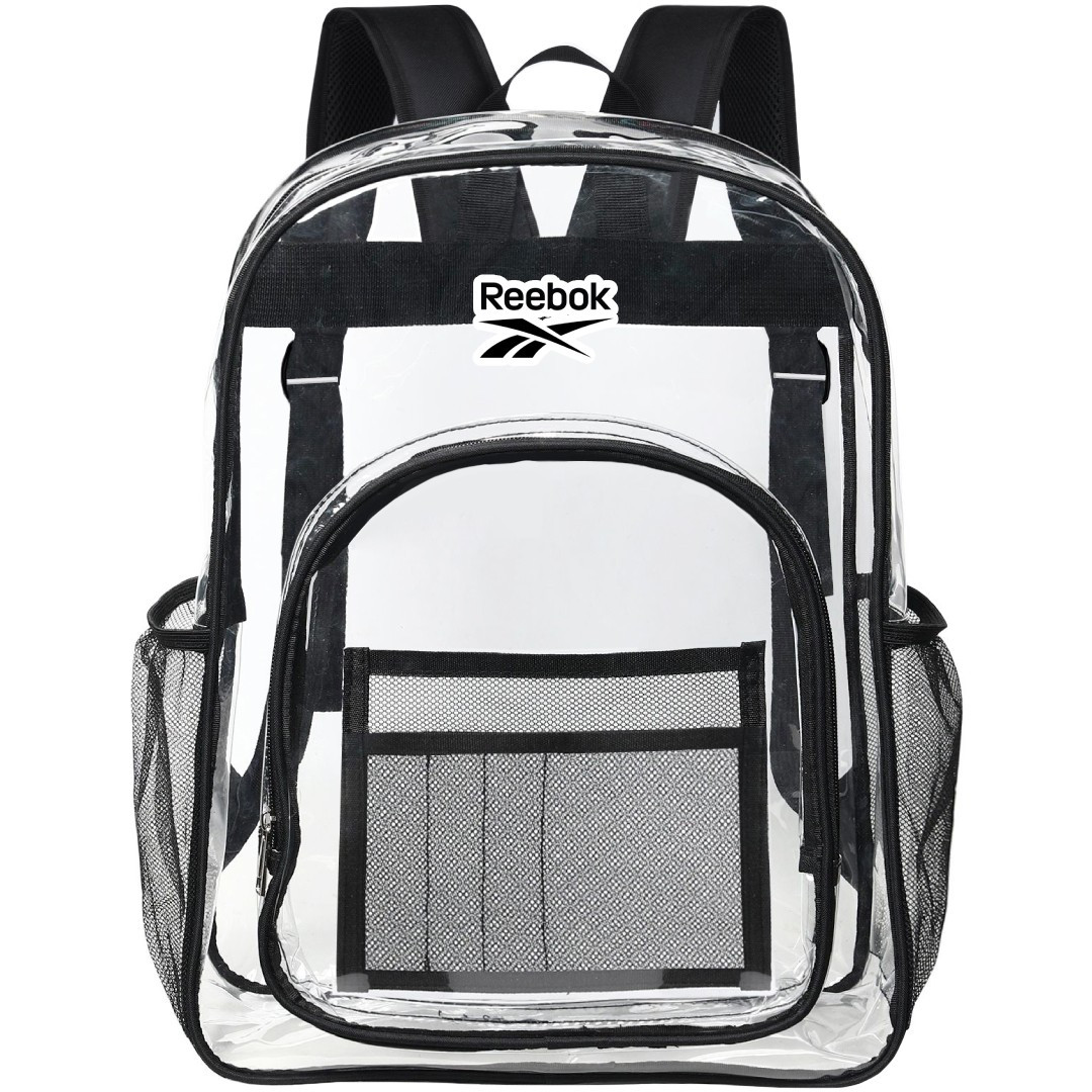 Reebok Clear Backpack - Transparent See Through School Bag Reebok Large Logo
