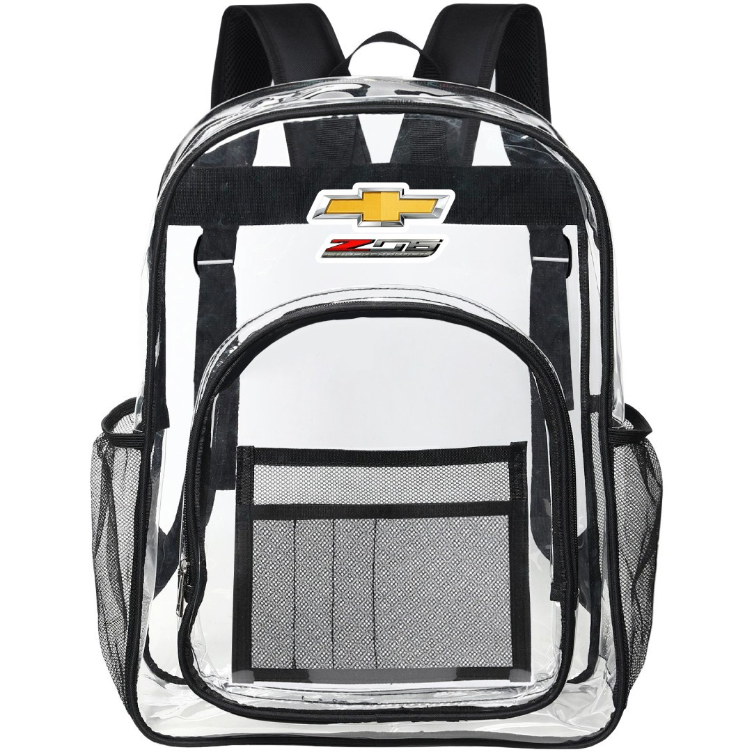 Chevrolet Corvette Z06 Clear Backpack - Transparent See Through School Bag Chevrolet Corvette Z06 Large Logo