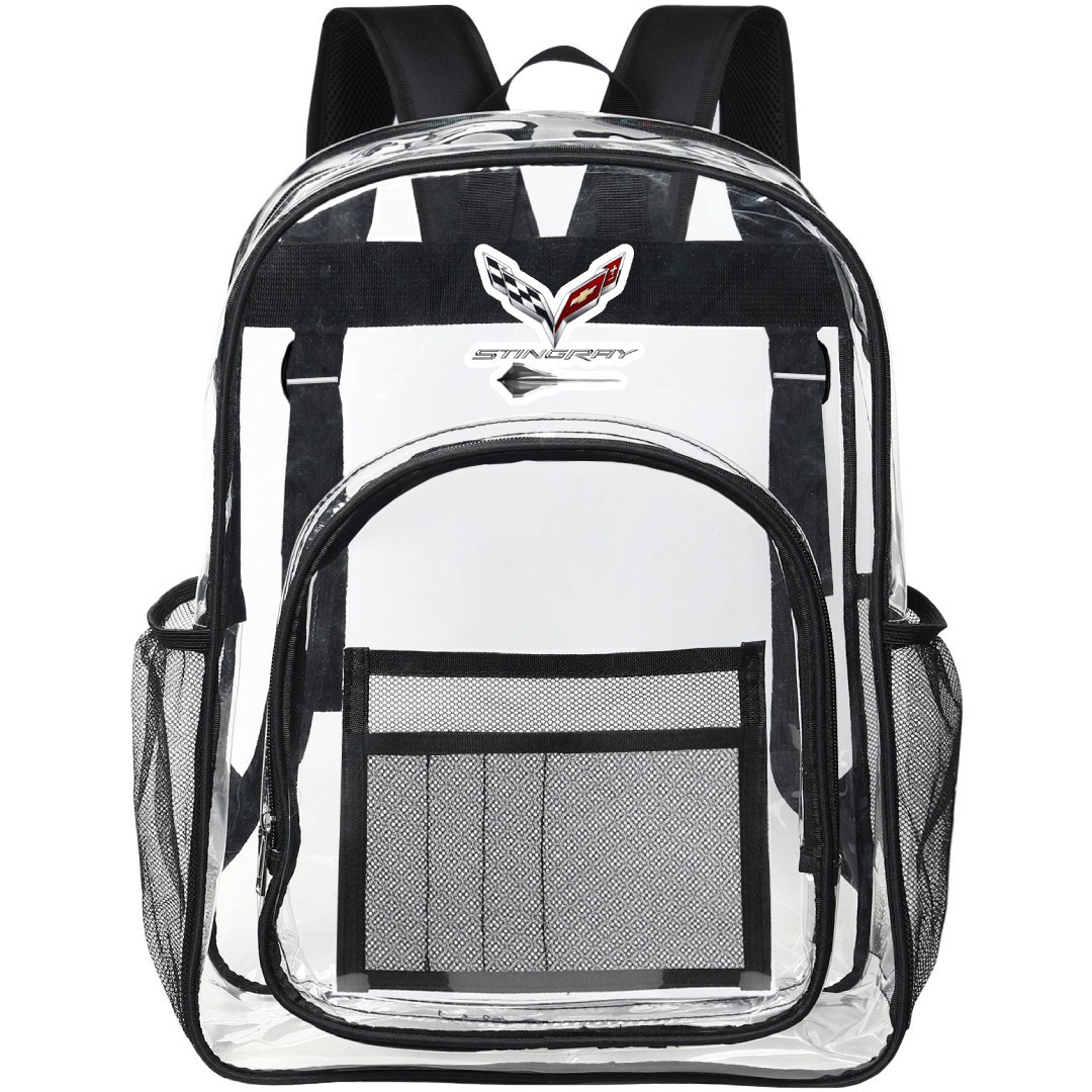 Chevrolet Corvette Stingray Clear Backpack - Transparent See Through School Bag Chevrolet Corvette Stingray Large Logo