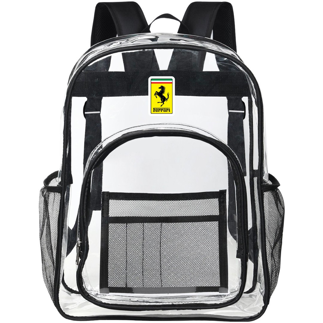 Ferrari Clear Backpack - Transparent See Through School Bag Ferrari Large Logo