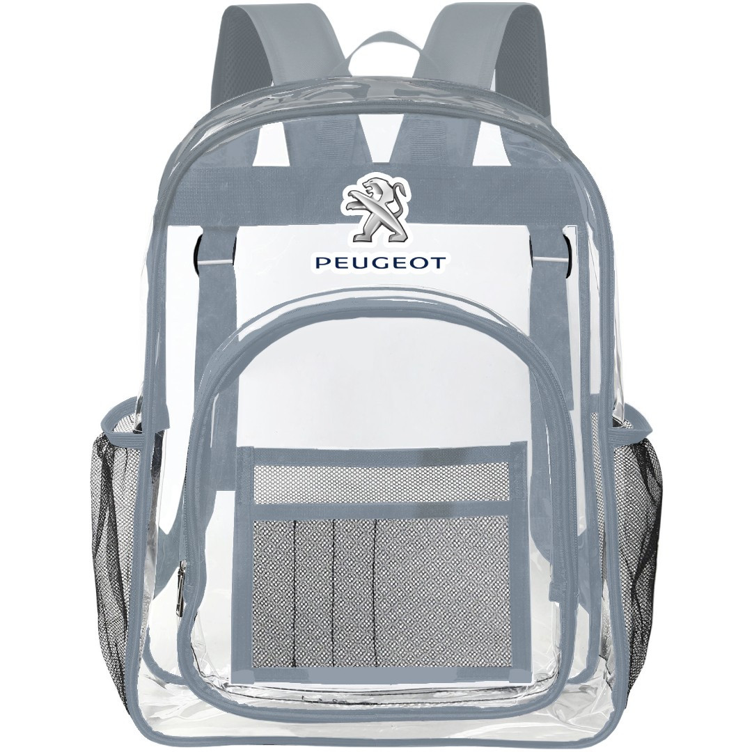 Peugeot Clear Backpack - Transparent See Through School Bag Peugeot Large Logo
