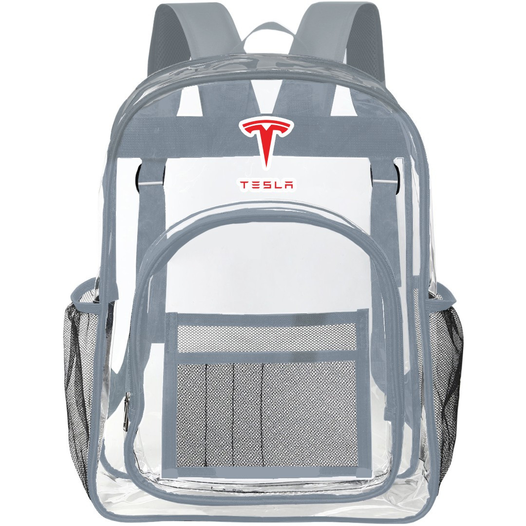 Tesla Clear Backpack - Transparent See Through School Bag Tesla Large Logo