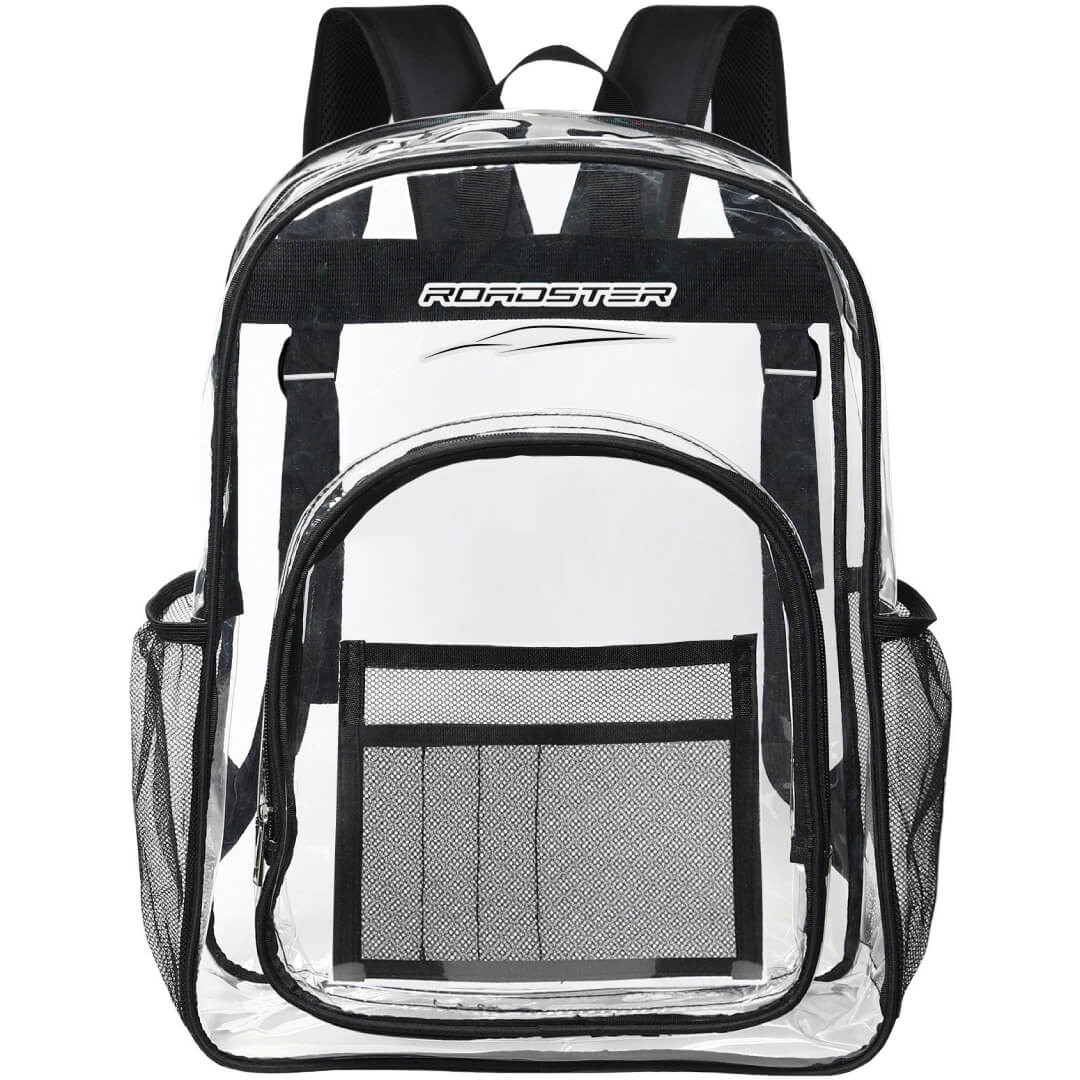Tesla Roadster Clear Backpack - Transparent See Through School Bag Tesla Roadster Large Logo