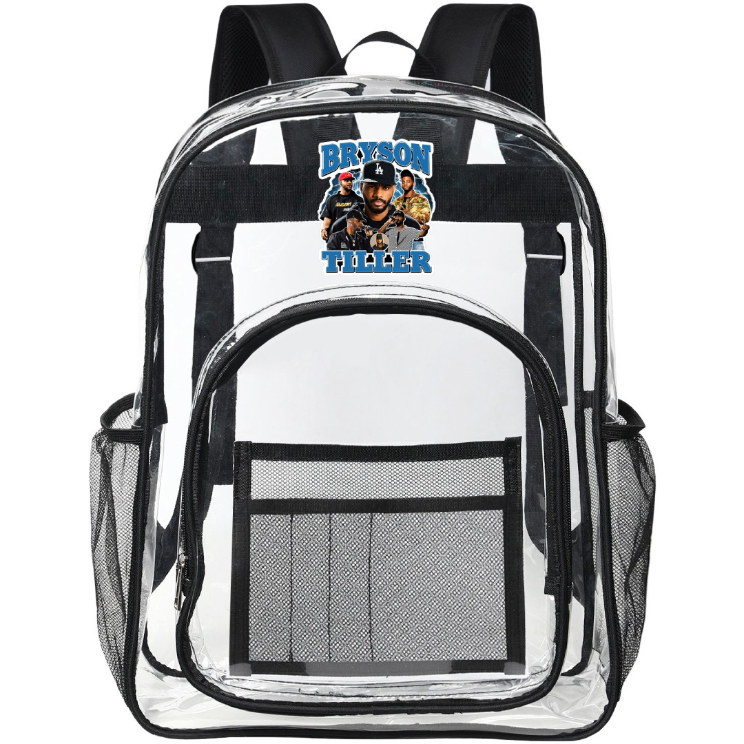 Bryson Tiller Clear Backpack - Transparent See Through School Bag Bryson Tiller Collage With Logo Sticker Art