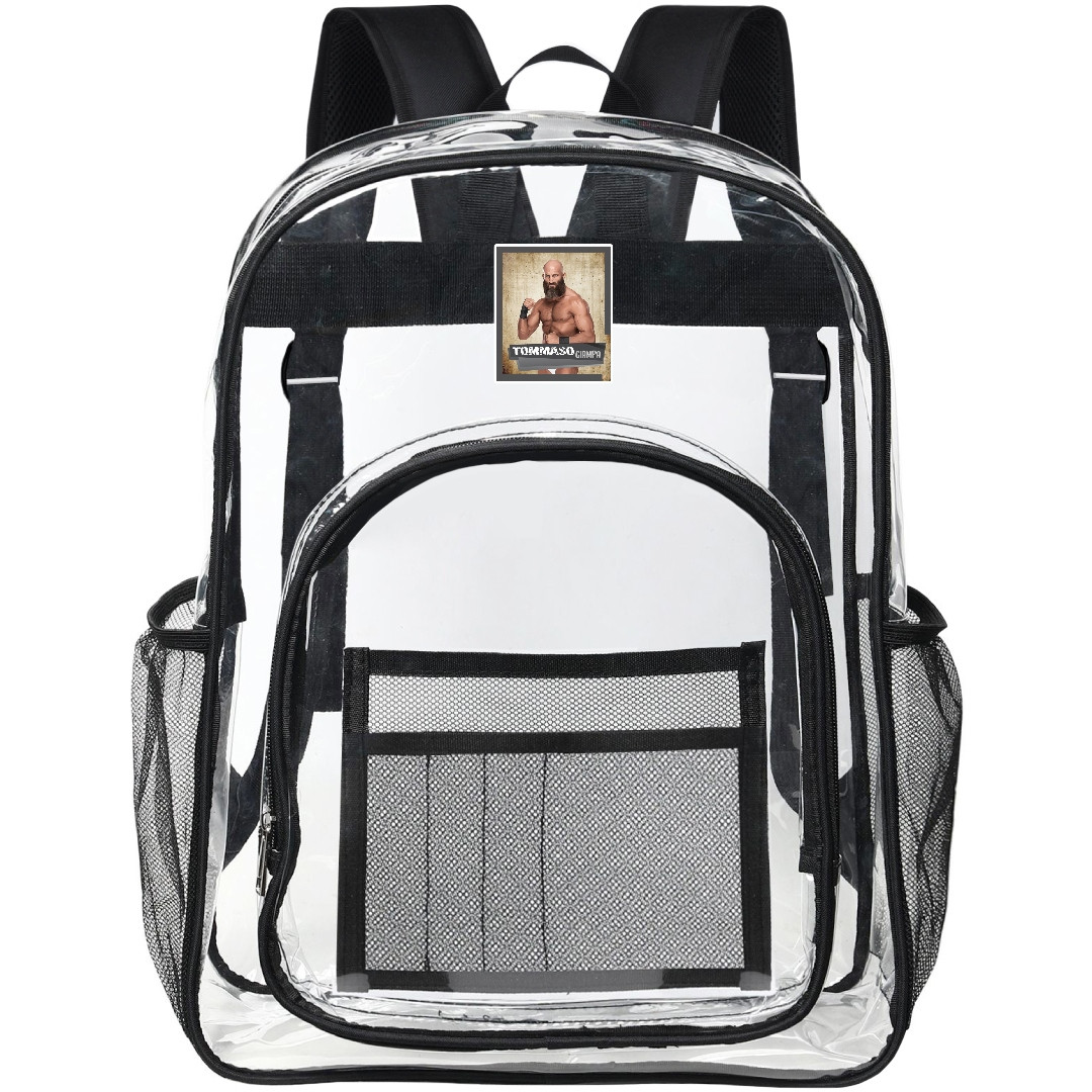 WWE Tommaso Ciampa Clear Backpack - Transparent See Through School Bag Tommaso Ciampa Brown Background Logo