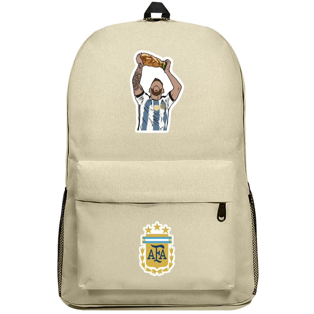 Lionel Messi Backpack SuperPack - Lionel Messi Argentina National Team Holding Trophy Minimalist Art