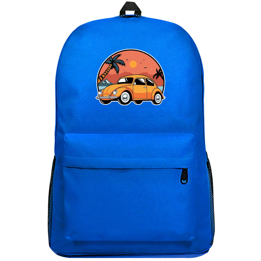 Volkswagen Backpack SuperPack - Volkswagen Beetle Orange Car On Beach Illustration Sticker