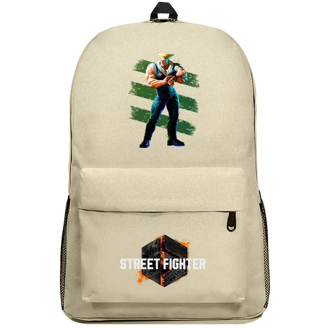 Street Fighter 6 Guile Backpack SuperPack - Guile Standing on Green Stripe Background