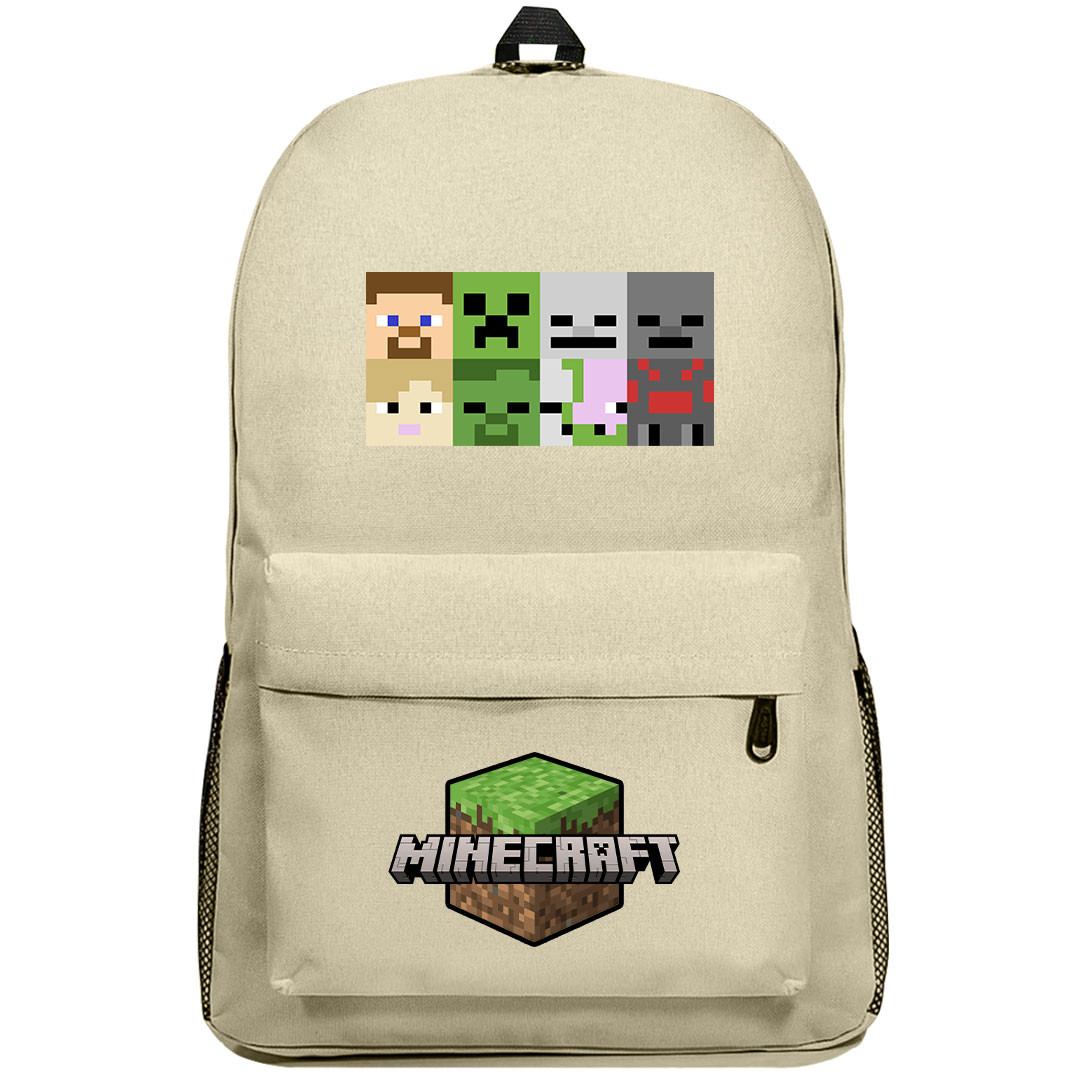 Minecraft Backpack SuperPack - Character Figure Heads Steve Alex Creeper Zombie Ghast Pigman Skeleton Spider Chibi Art Series