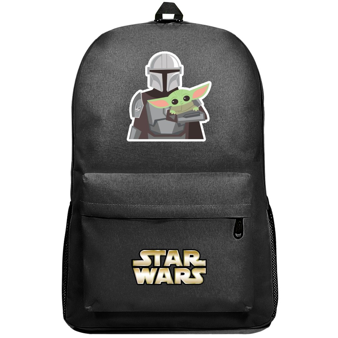 Star Wars Mandalorian Backpack SuperPack - Mandalorian Holding Baby Yoda Illustration