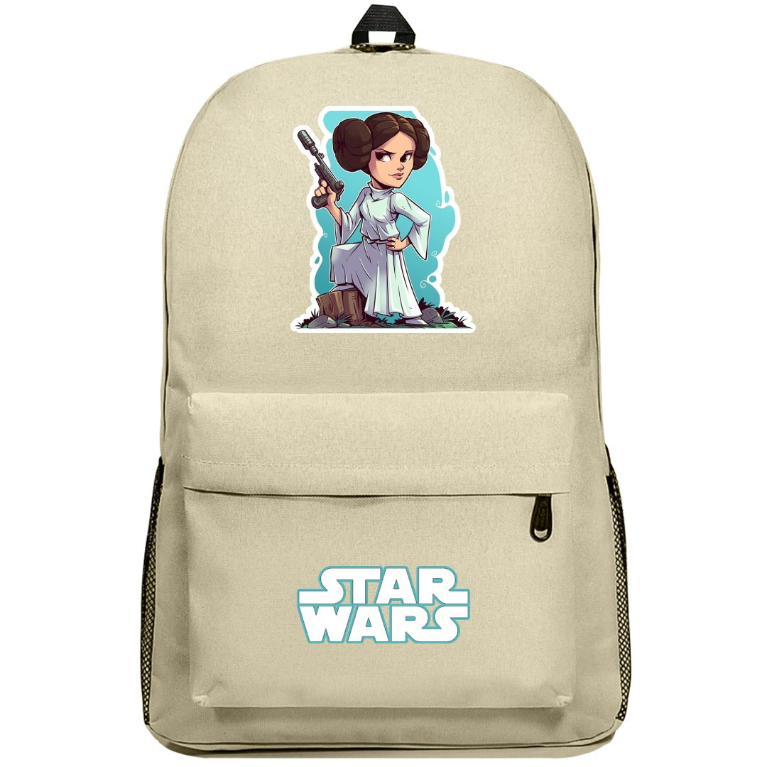 Star Wars Princess Leia Backpack SuperPack - Princess Leia Holding Weapon Cartoon Illustration