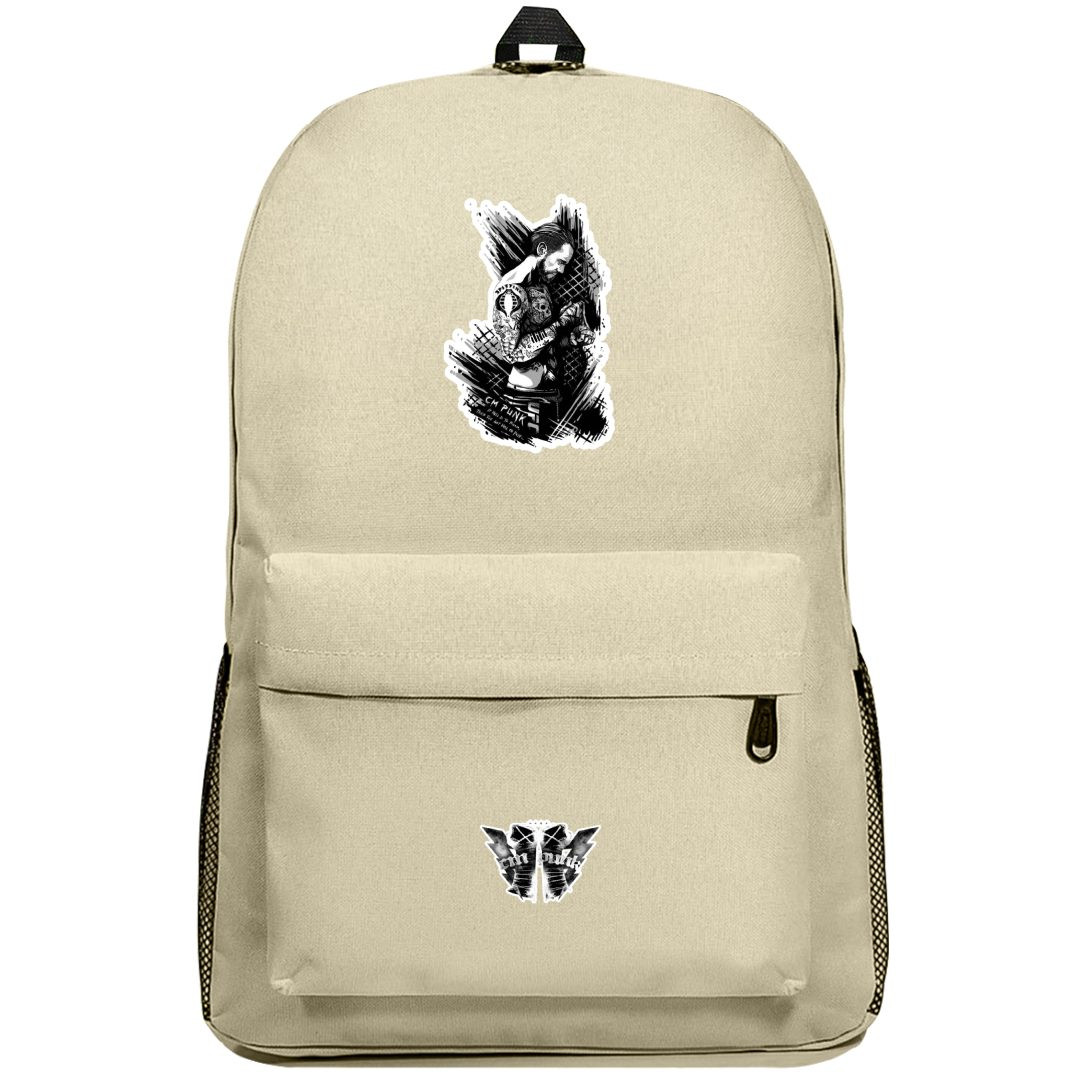 WWE CM Punk Backpack SuperPack - CM Punk Side Portrait Grayscale Sticker Art