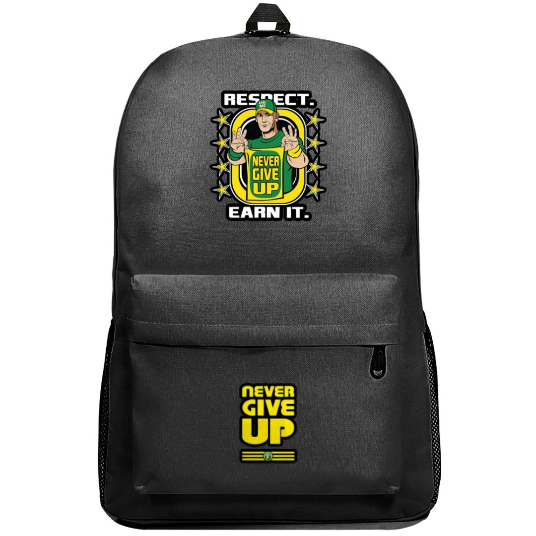 WWE John Cena Backpack SuperPack - John Cena Never Give Up Earn It Sticker Cartoon Art
