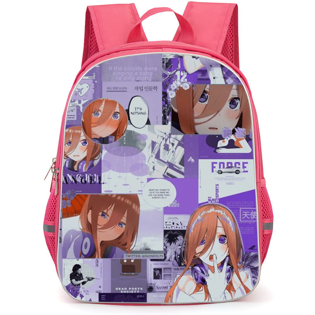 The Quintessential Quintuplets Miku Nakano Backpack School Bag StudentPack - Miku Nakano Purple Theme Collage with Text Overlays